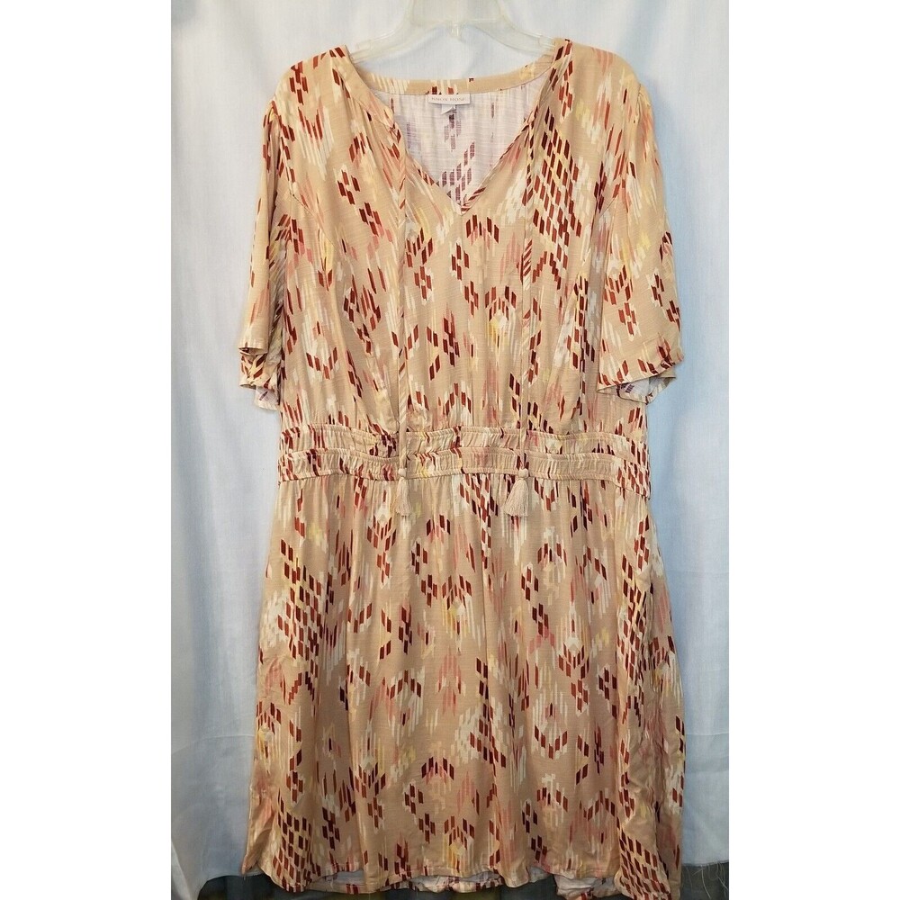 Knox Rose Dress Womens Plus Size 1X Smocked Waist Boho Tassels